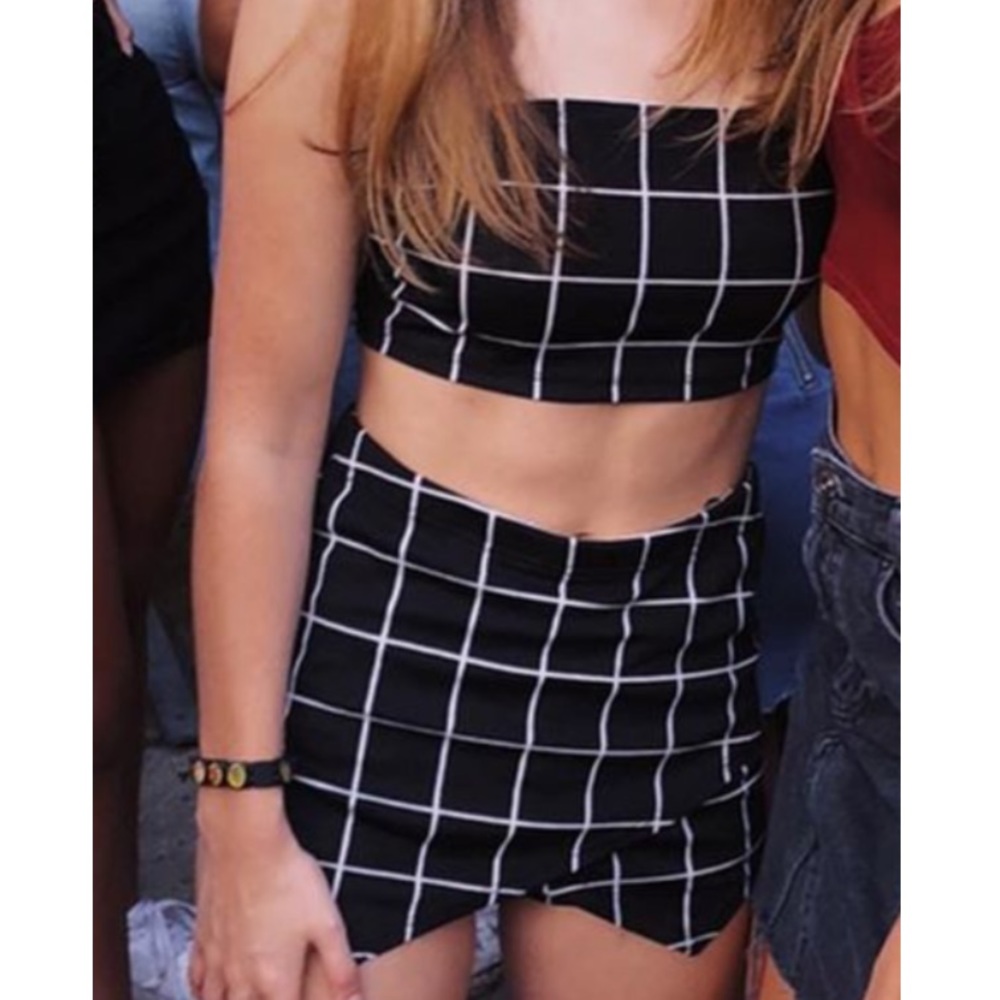 grid crop cami top & overlap front shorts set